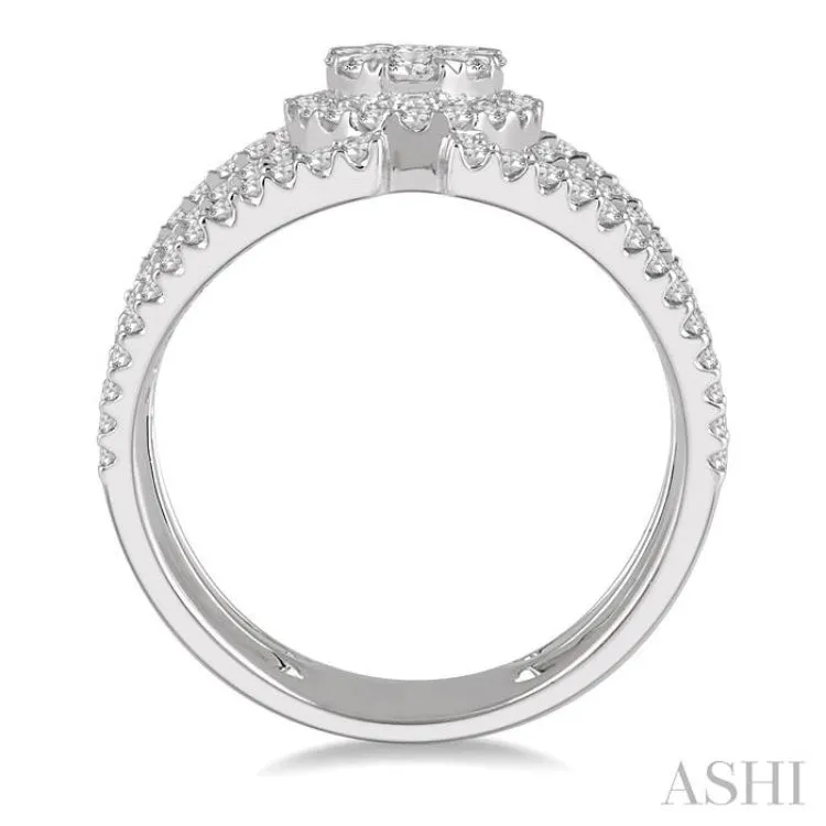 1 Ctw Oval Shape Mount Lovebright Round Cut Diamond Ring in 14K White Gold