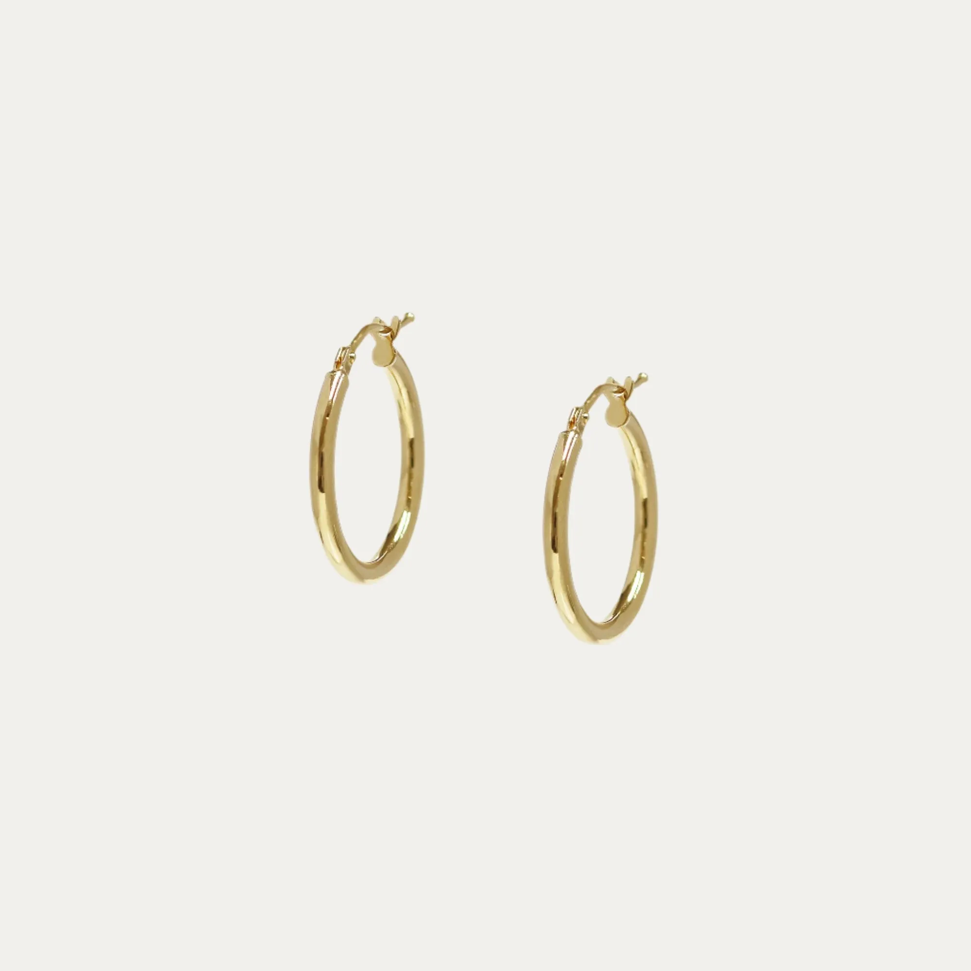 18k Yellow Round Hoop Earrings, Pair