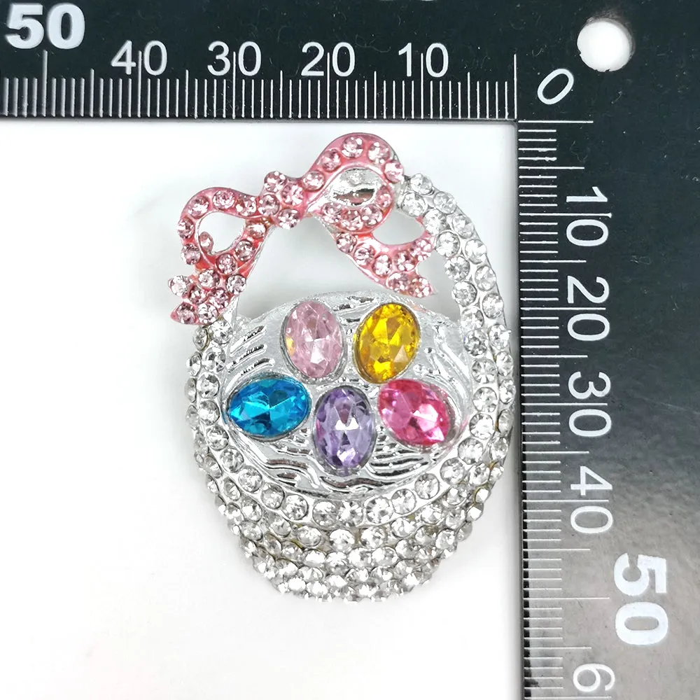 2 Colors Pink Crystal Rhinestone Basket Easter Egg Brooch Pin