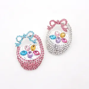 2 Colors Pink Crystal Rhinestone Basket Easter Egg Brooch Pin