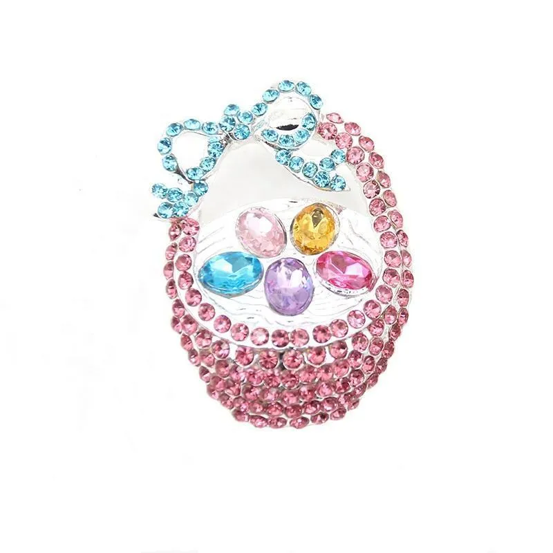 2 Colors Pink Crystal Rhinestone Basket Easter Egg Brooch Pin