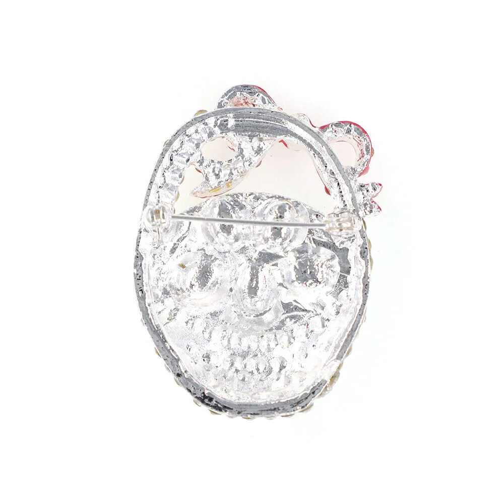 2 Colors Pink Crystal Rhinestone Basket Easter Egg Brooch Pin