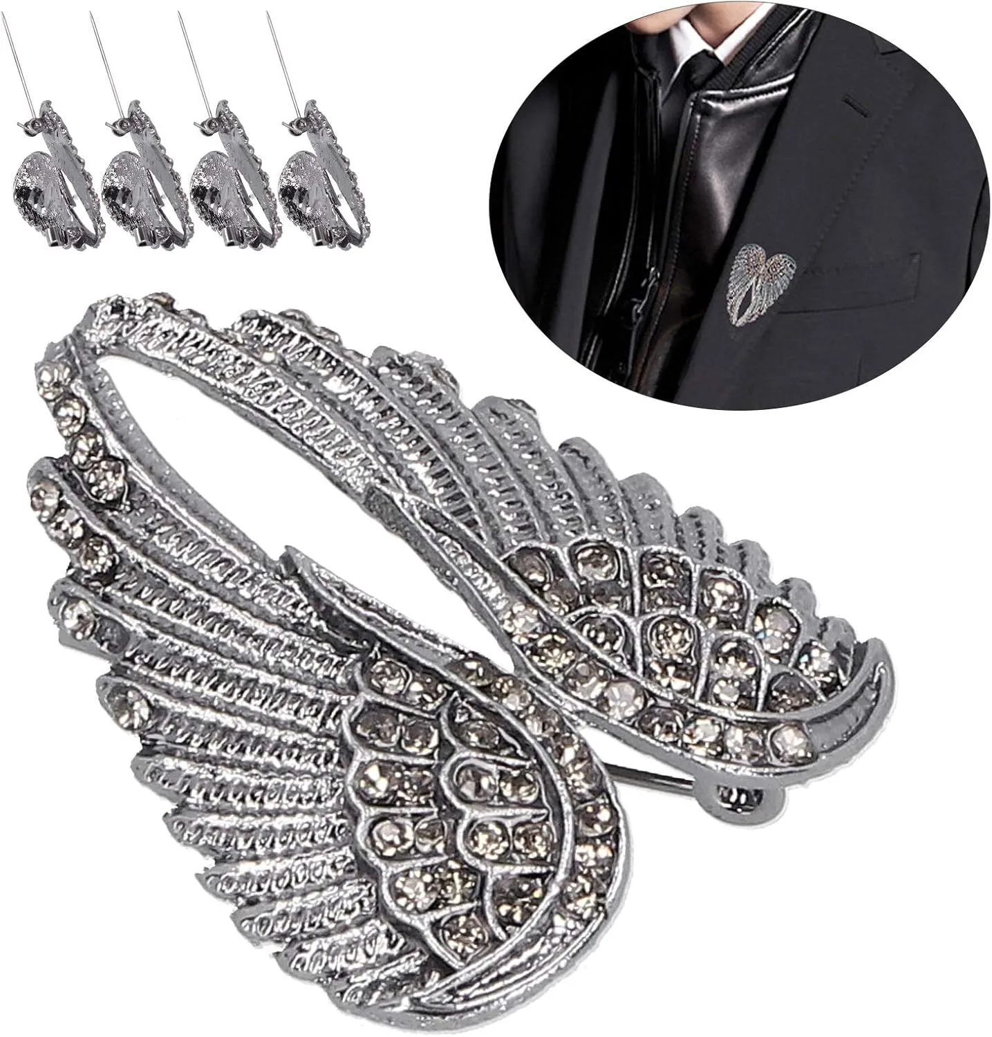 4PCS Brooch Pins, Women's Guardian Angel Wing Brooch Pins, Crystal Rhinestone Brooch Pin for Blouse Jacket Coat Scarf Shawl Hat Bag
