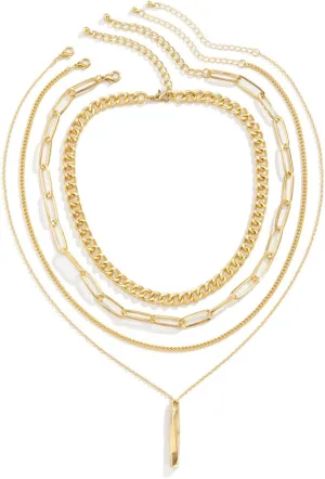 4pcs Layered Gold Choker Necklaces for Women Stack Chunky Gold Necklace Herringbone Paperclip Chain Necklace Trendy Retro Coin Medallion Pendant Dainty Cuban Chain Toggle Clasp Jewelry Gifts
