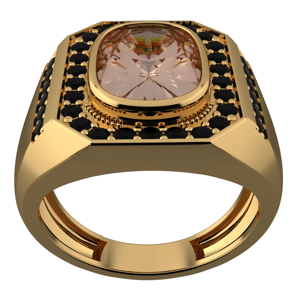 9K Yellow Gold Citrine And Black Diamond Ring