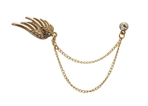 A N KINGPiiN Lapel Pin for Men Angel Wings with Crystal Hanging Chain Brooch Suit Stud, Shirt Studs Men's Accessories (Gold)