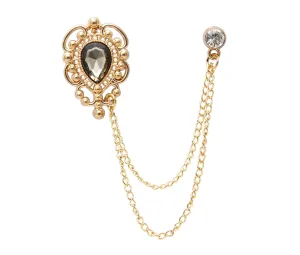 A N KINGPiiN Lapel Pin for Men Stone Detailing with Engraving Metal Crystal Chain Brooch Suit Stud, Shirt Studs Men's Accessories (Gold-Champagne)