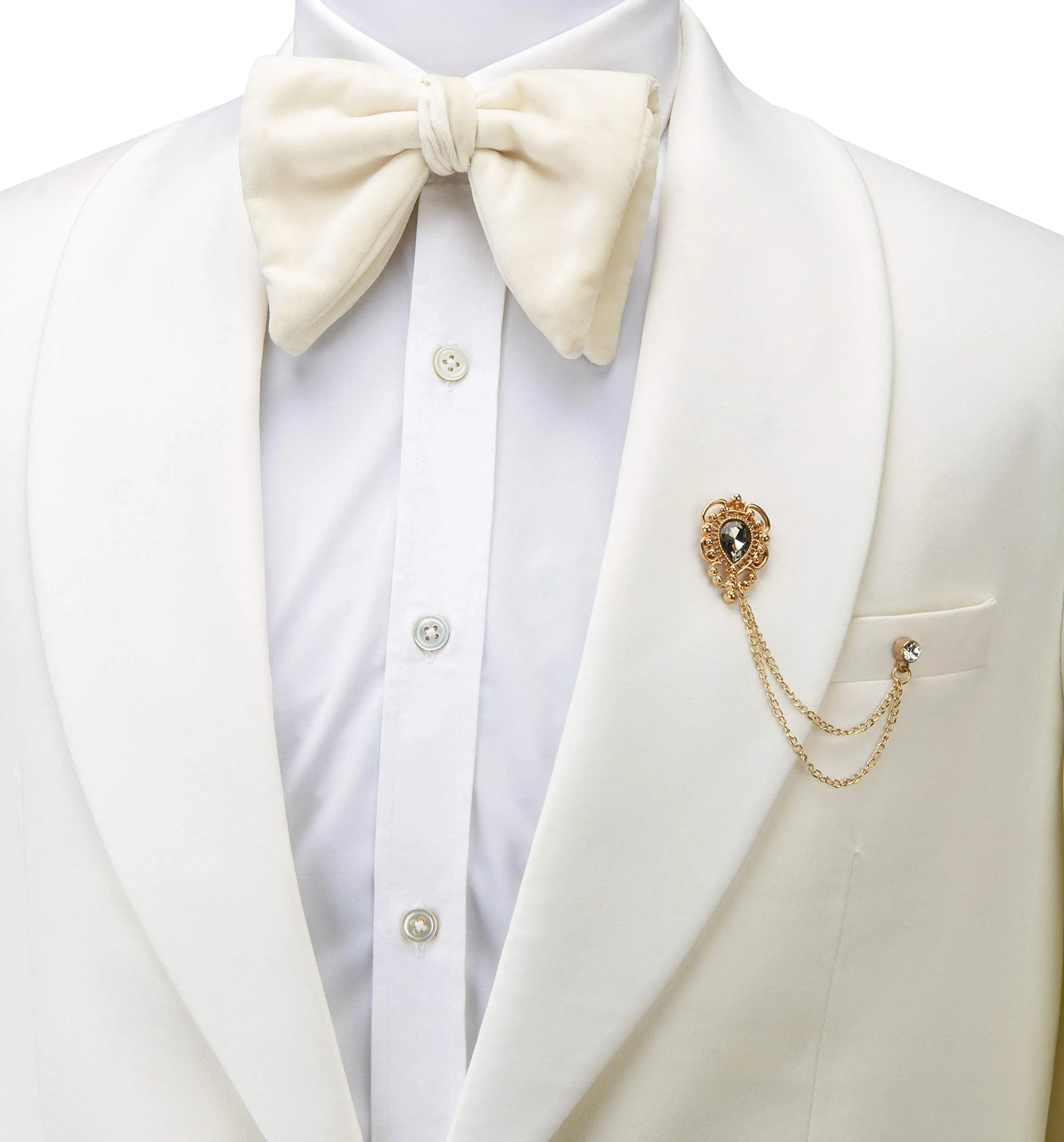 A N KINGPiiN Lapel Pin for Men Stone Detailing with Engraving Metal Crystal Chain Brooch Suit Stud, Shirt Studs Men's Accessories (Gold-Champagne)