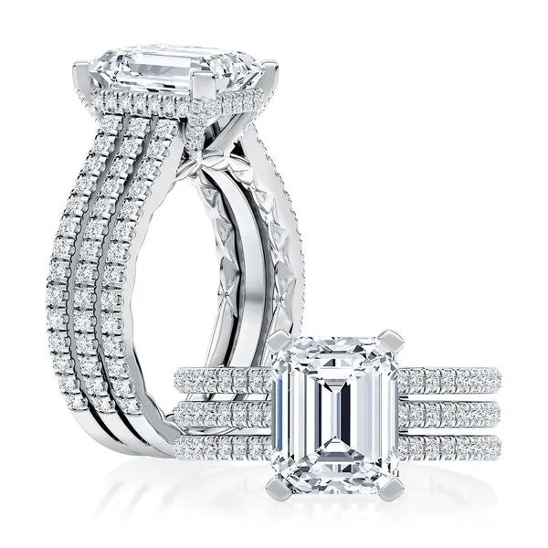 A.Jaffe Engagement Rings Three Row Diamond Flat Tab Emerald Cut Center Diamond Engagement Ring  MECEC2872Q/400