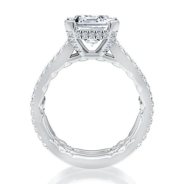 A.Jaffe Engagement Rings Three Row Diamond Flat Tab Emerald Cut Center Diamond Engagement Ring  MECEC2872Q/400