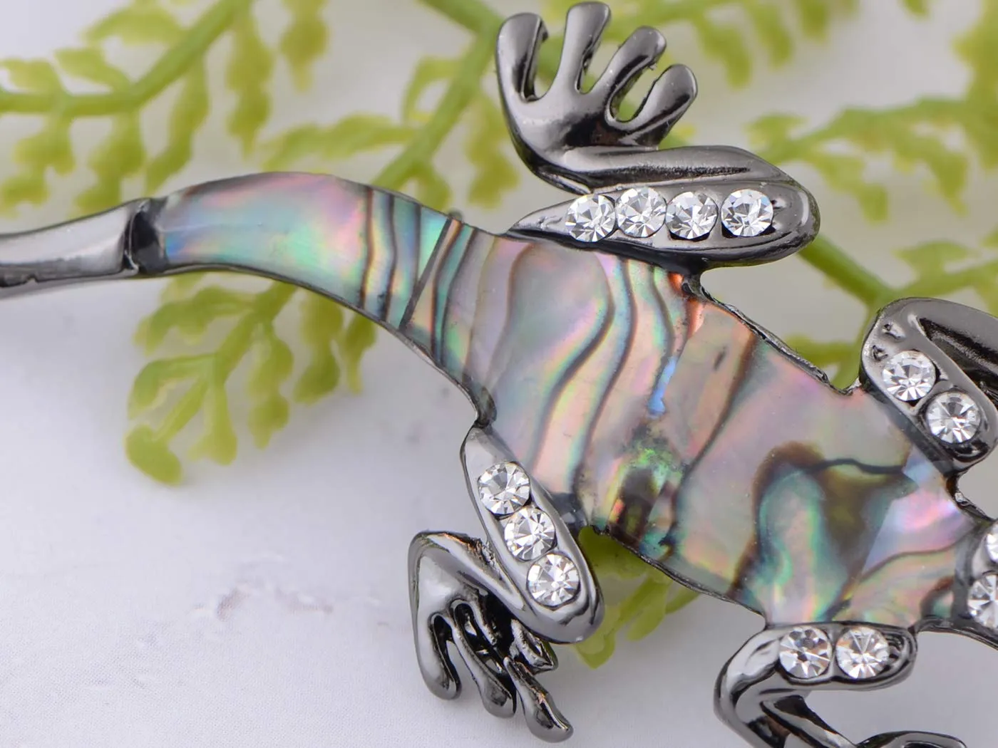 Alilang Gunmetal Clear Crystal Colored Rhinestones Abalone Lizard Brooch Pin
