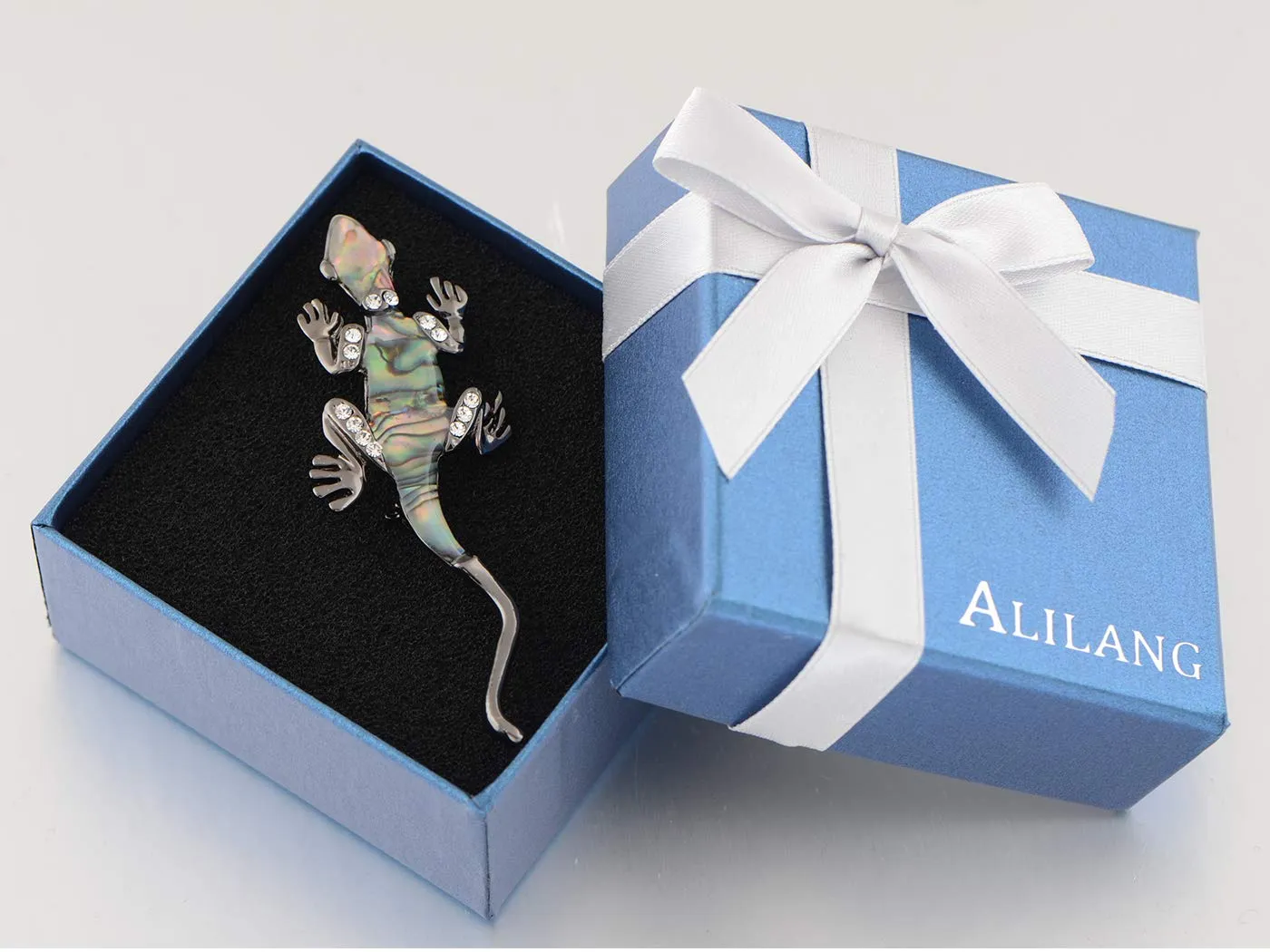 Alilang Gunmetal Clear Crystal Colored Rhinestones Abalone Lizard Brooch Pin
