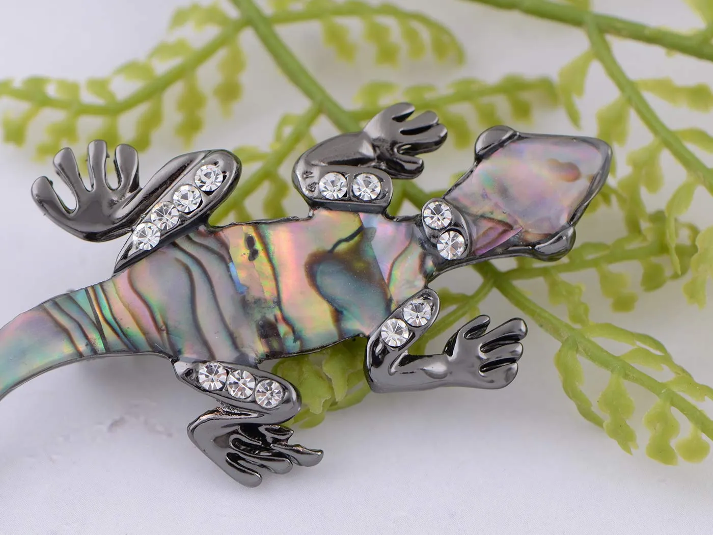 Alilang Gunmetal Clear Crystal Colored Rhinestones Abalone Lizard Brooch Pin