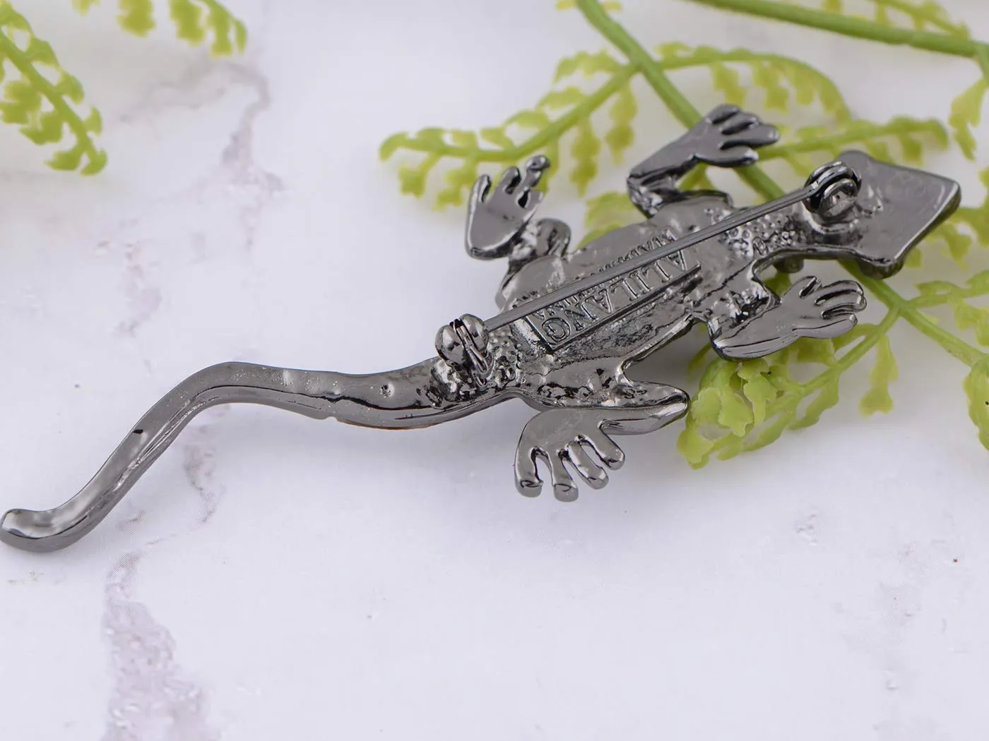 Alilang Gunmetal Clear Crystal Colored Rhinestones Abalone Lizard Brooch Pin