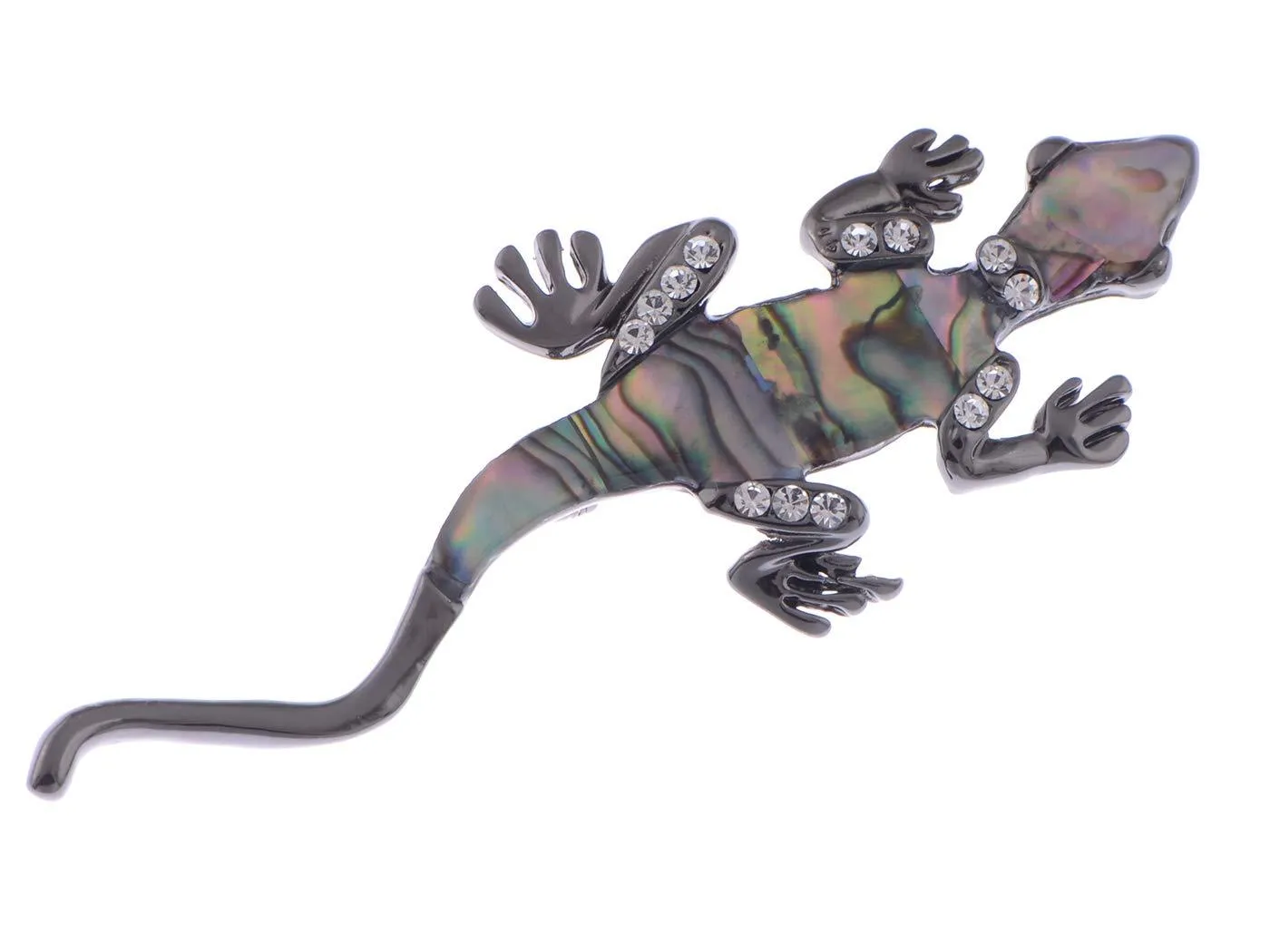 Alilang Gunmetal Clear Crystal Colored Rhinestones Abalone Lizard Brooch Pin