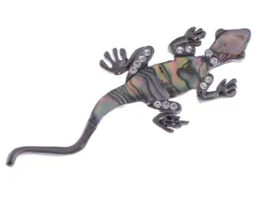 Alilang Gunmetal Clear Crystal Colored Rhinestones Abalone Lizard Brooch Pin