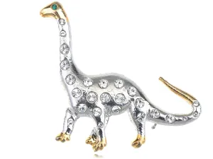 Alilang Silvery Brontosaurus Dinosaur Dino Clear Rhinestone Critter Brooch Pin