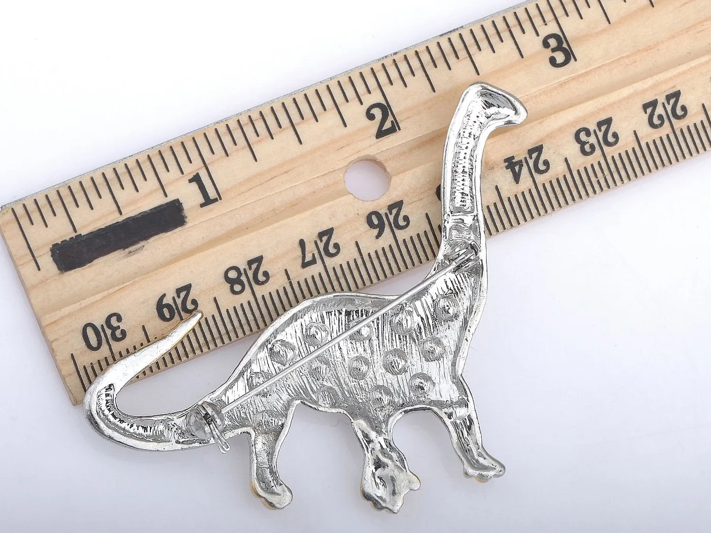 Alilang Silvery Brontosaurus Dinosaur Dino Clear Rhinestone Critter Brooch Pin