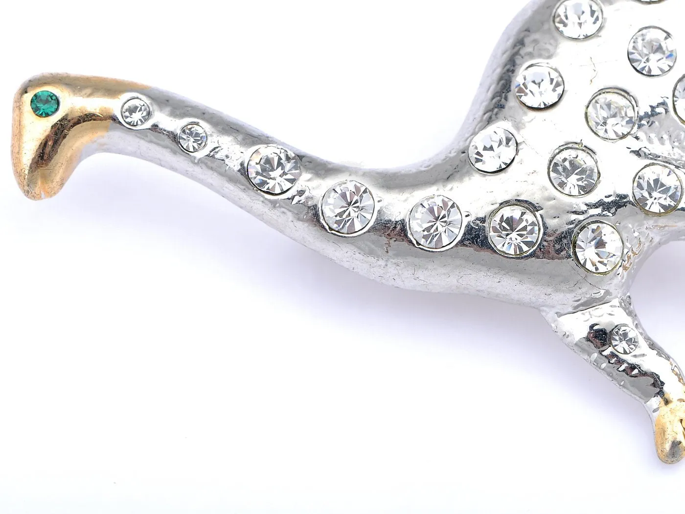 Alilang Silvery Brontosaurus Dinosaur Dino Clear Rhinestone Critter Brooch Pin