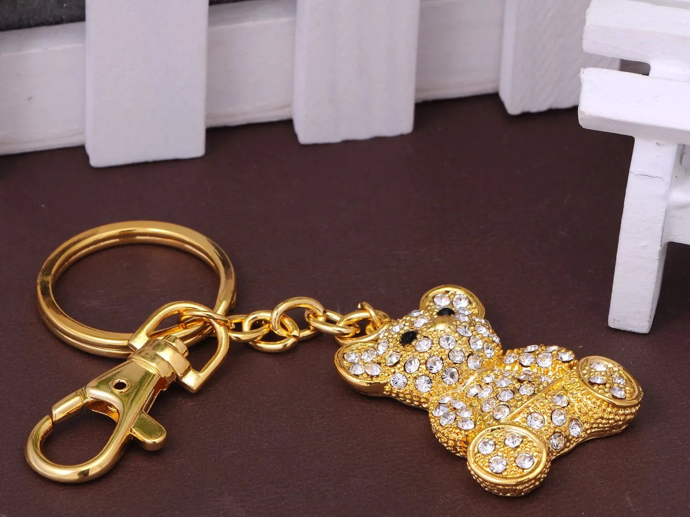 Alilang Womens Golden Tone Clear Rhinestones Teddy Bear Key Chain