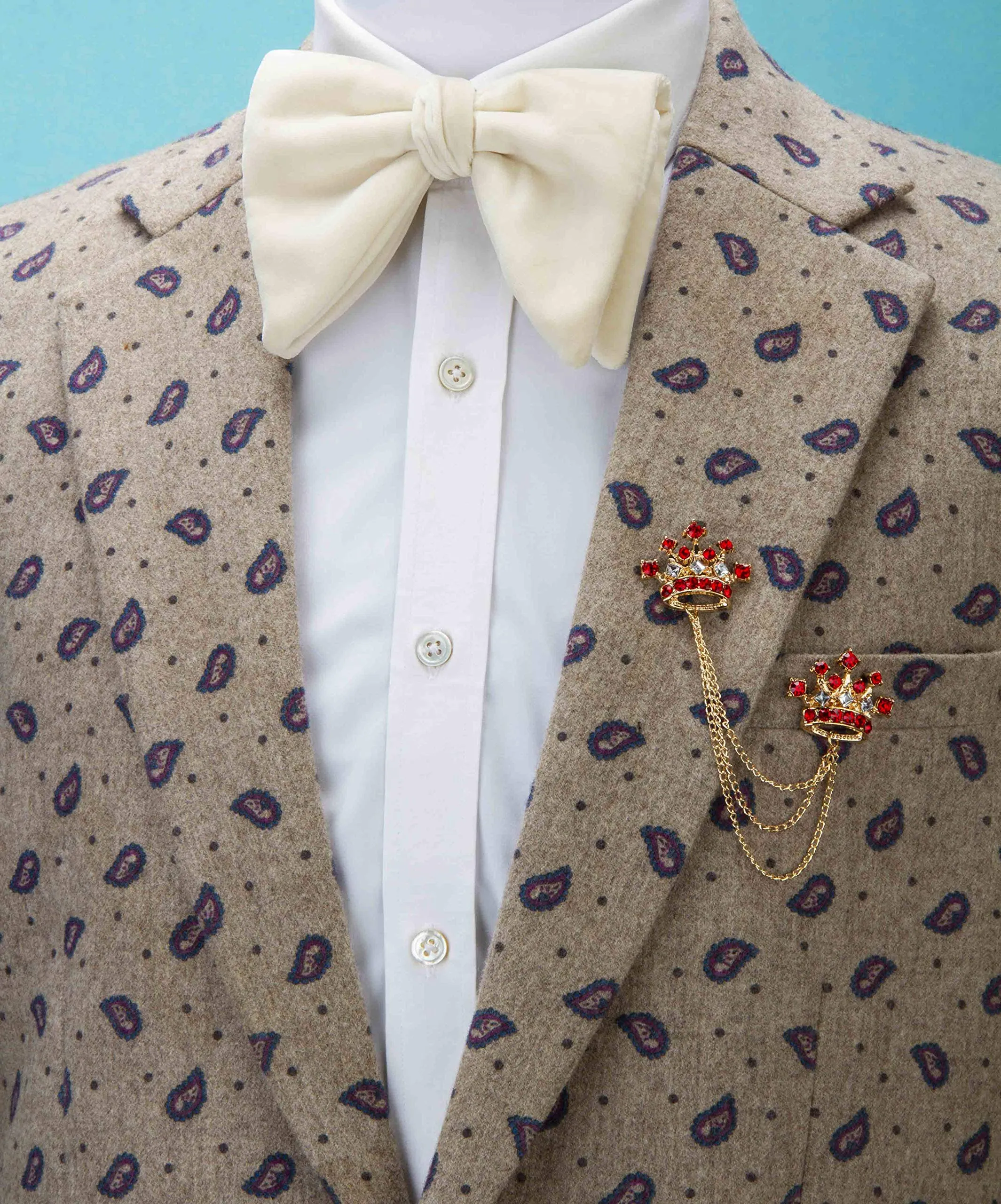 an KINGPiiN Lapel Pin for Men Stone Detailing with Golden Crown Crystal Chain Brooch Suit Stud, Shirt Studs Men's Accessories
