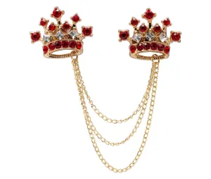 an KINGPiiN Lapel Pin for Men Stone Detailing with Golden Crown Crystal Chain Brooch Suit Stud, Shirt Studs Men's Accessories