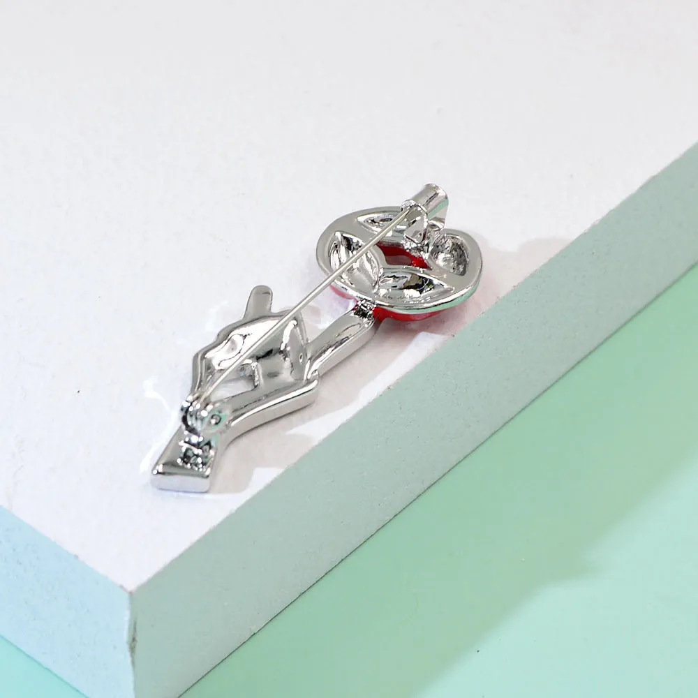 Be Quiet Gesture Brooch Rhinestone Hand Red Lip Pin