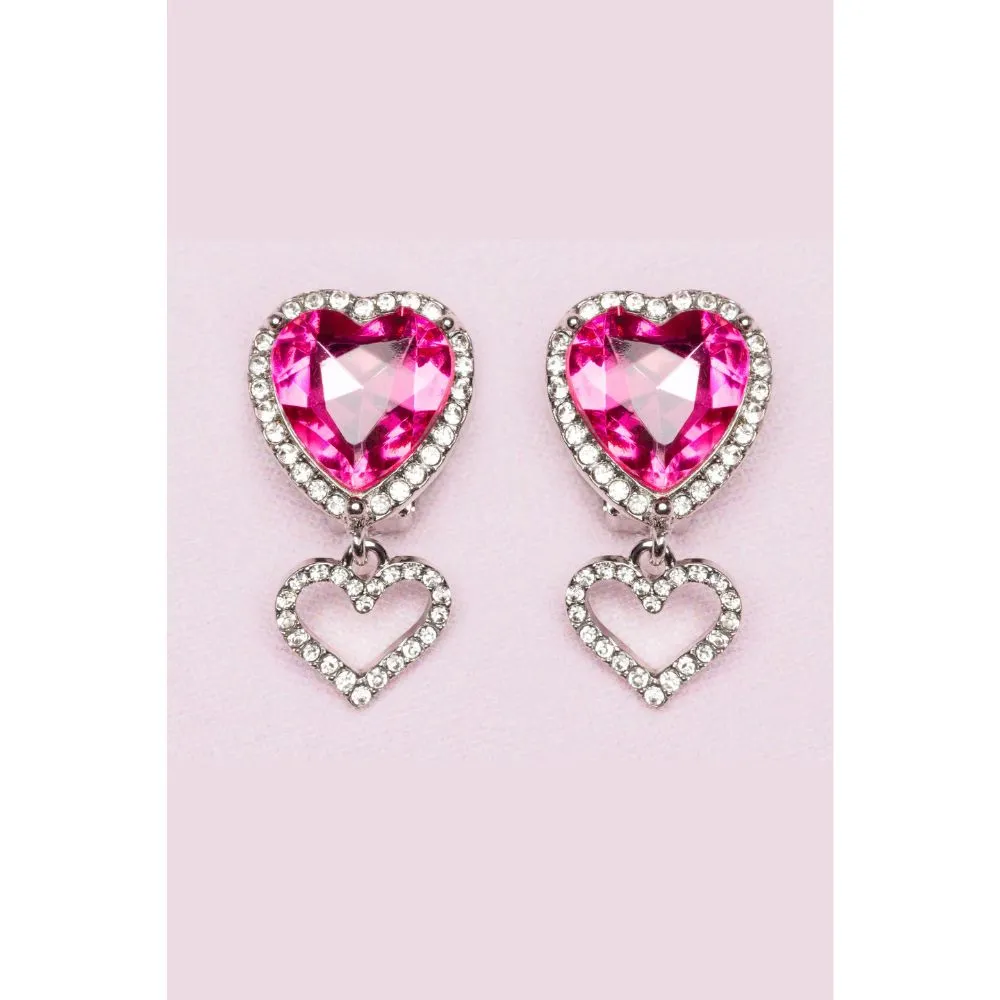 Boutique Heart Jewel Clip on Earrings