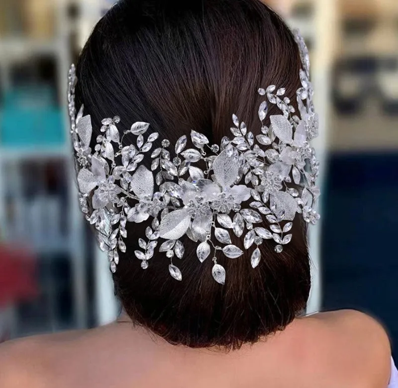 Bridal Hair Brooch Rhinestone Silver or Gold HP-011