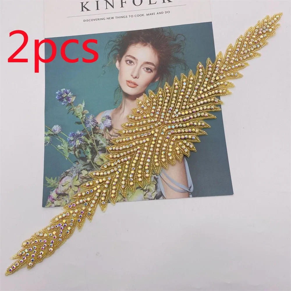 Bridal Wedding Party Rhinestone Crystal Beaded Sequin Glitter Full Body Sew On Patch Trim Applique / 15 COLOR DESIGNS