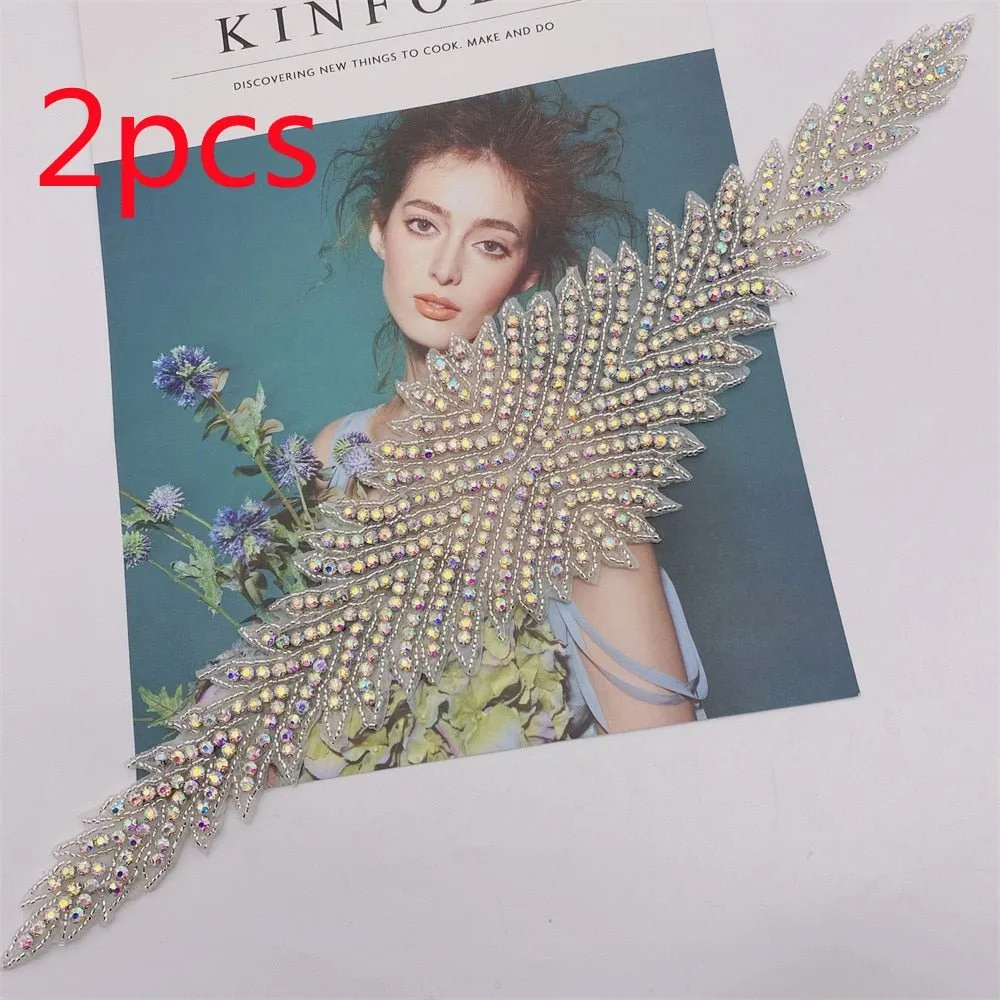 Bridal Wedding Party Rhinestone Crystal Beaded Sequin Glitter Full Body Sew On Patch Trim Applique / 15 COLOR DESIGNS