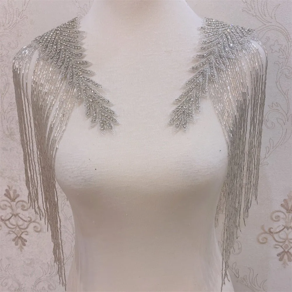 Bridal Wedding Party Rhinestone Crystal Beaded Sequin Glitter Full Body Sew On Patch Trim Applique / 15 COLOR DESIGNS