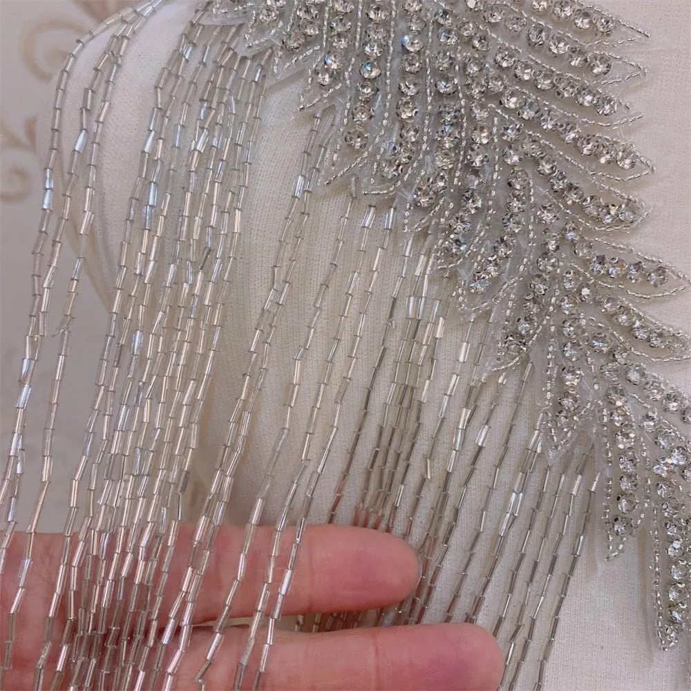Bridal Wedding Party Rhinestone Crystal Beaded Sequin Glitter Full Body Sew On Patch Trim Applique / 15 COLOR DESIGNS