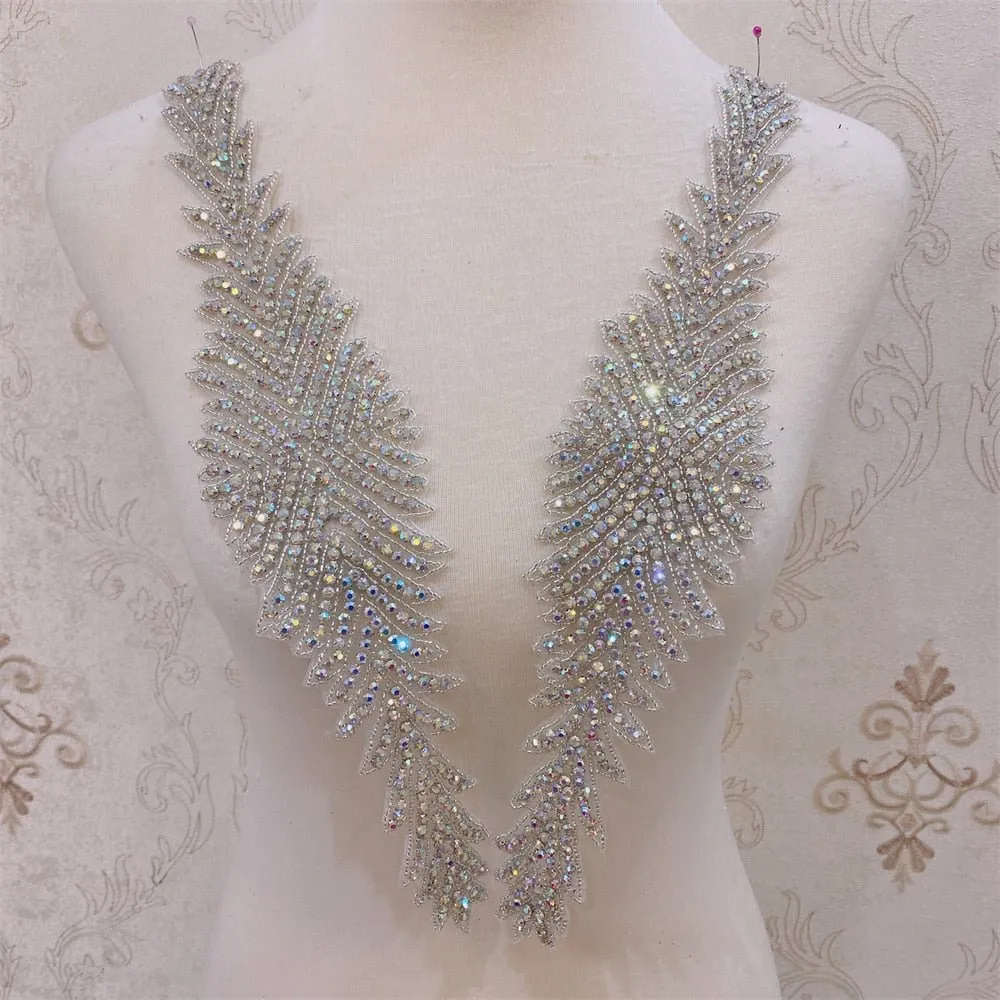 Bridal Wedding Party Rhinestone Crystal Beaded Sequin Glitter Full Body Sew On Patch Trim Applique / 15 COLOR DESIGNS