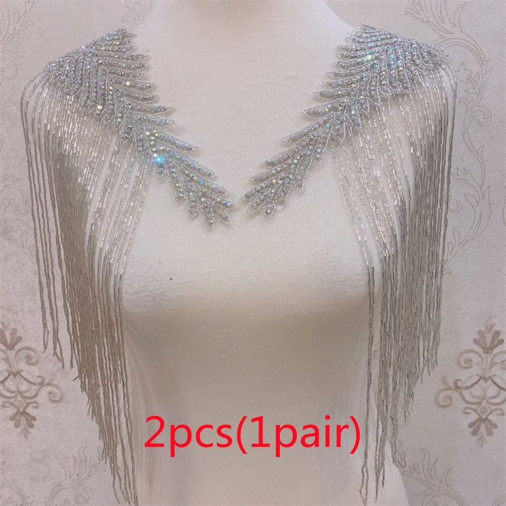 Bridal Wedding Party Rhinestone Crystal Beaded Sequin Glitter Full Body Sew On Patch Trim Applique / 15 COLOR DESIGNS