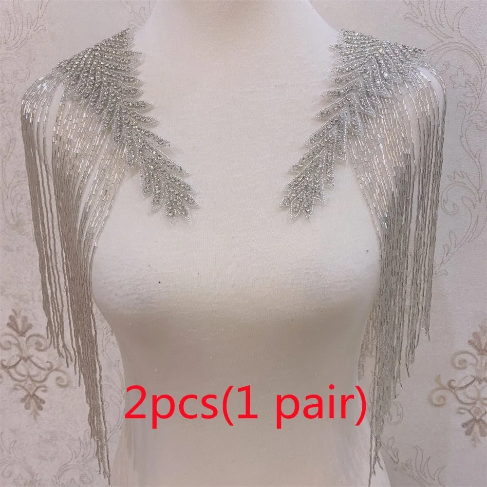 Bridal Wedding Party Rhinestone Crystal Beaded Sequin Glitter Full Body Sew On Patch Trim Applique / 15 COLOR DESIGNS