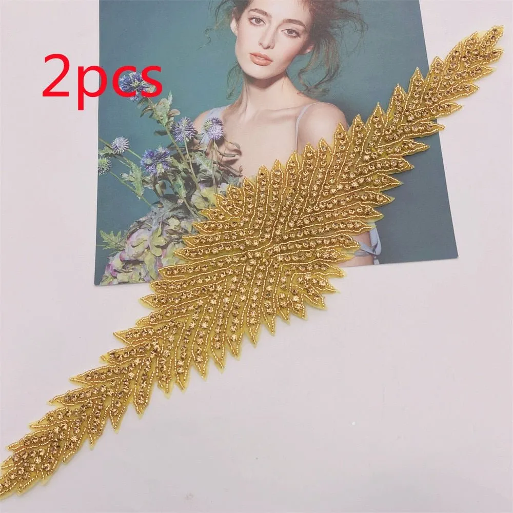 Bridal Wedding Party Rhinestone Crystal Beaded Sequin Glitter Full Body Sew On Patch Trim Applique / 15 COLOR DESIGNS