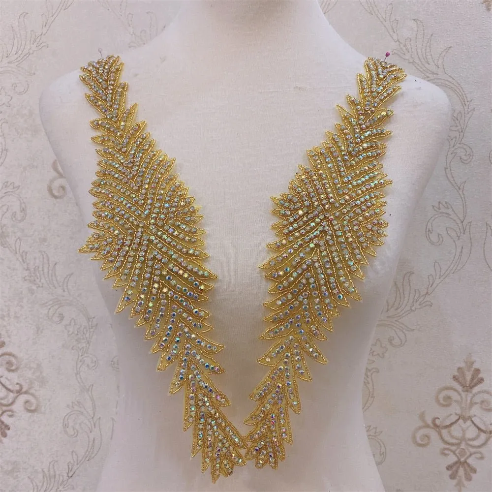 Bridal Wedding Party Rhinestone Crystal Beaded Sequin Glitter Full Body Sew On Patch Trim Applique / 15 COLOR DESIGNS