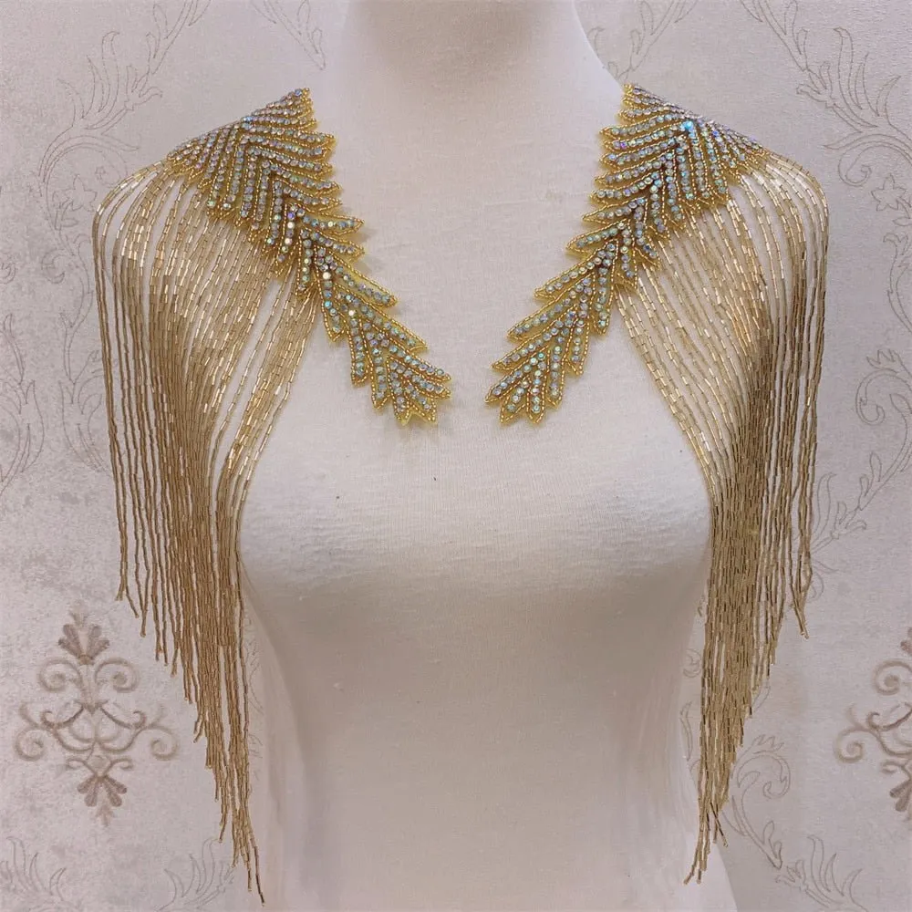 Bridal Wedding Party Rhinestone Crystal Beaded Sequin Glitter Full Body Sew On Patch Trim Applique / 15 COLOR DESIGNS