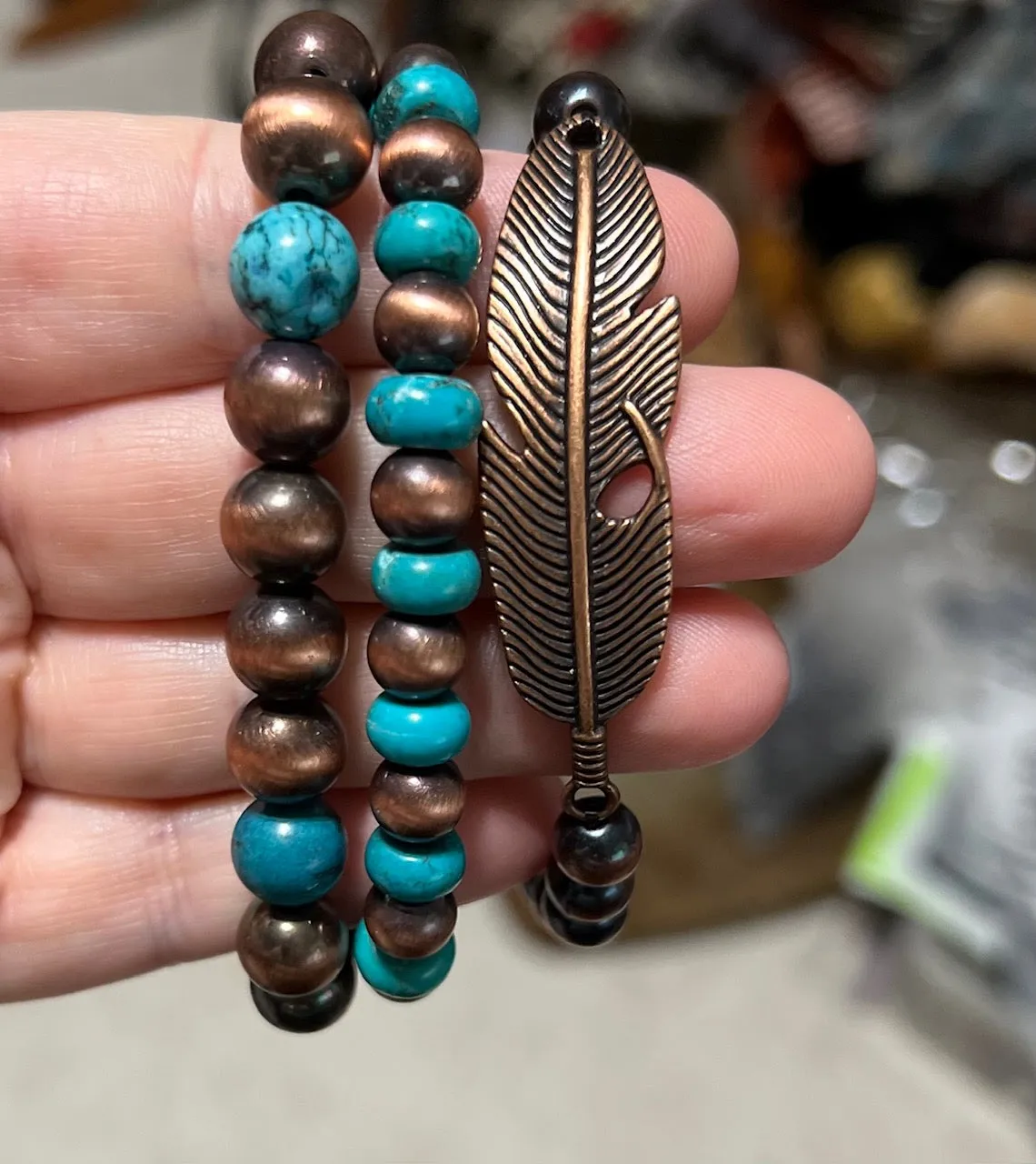 Copper Stretch Feather Stack of Bracelets
