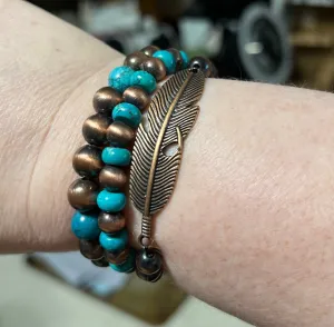 Copper Stretch Feather Stack of Bracelets