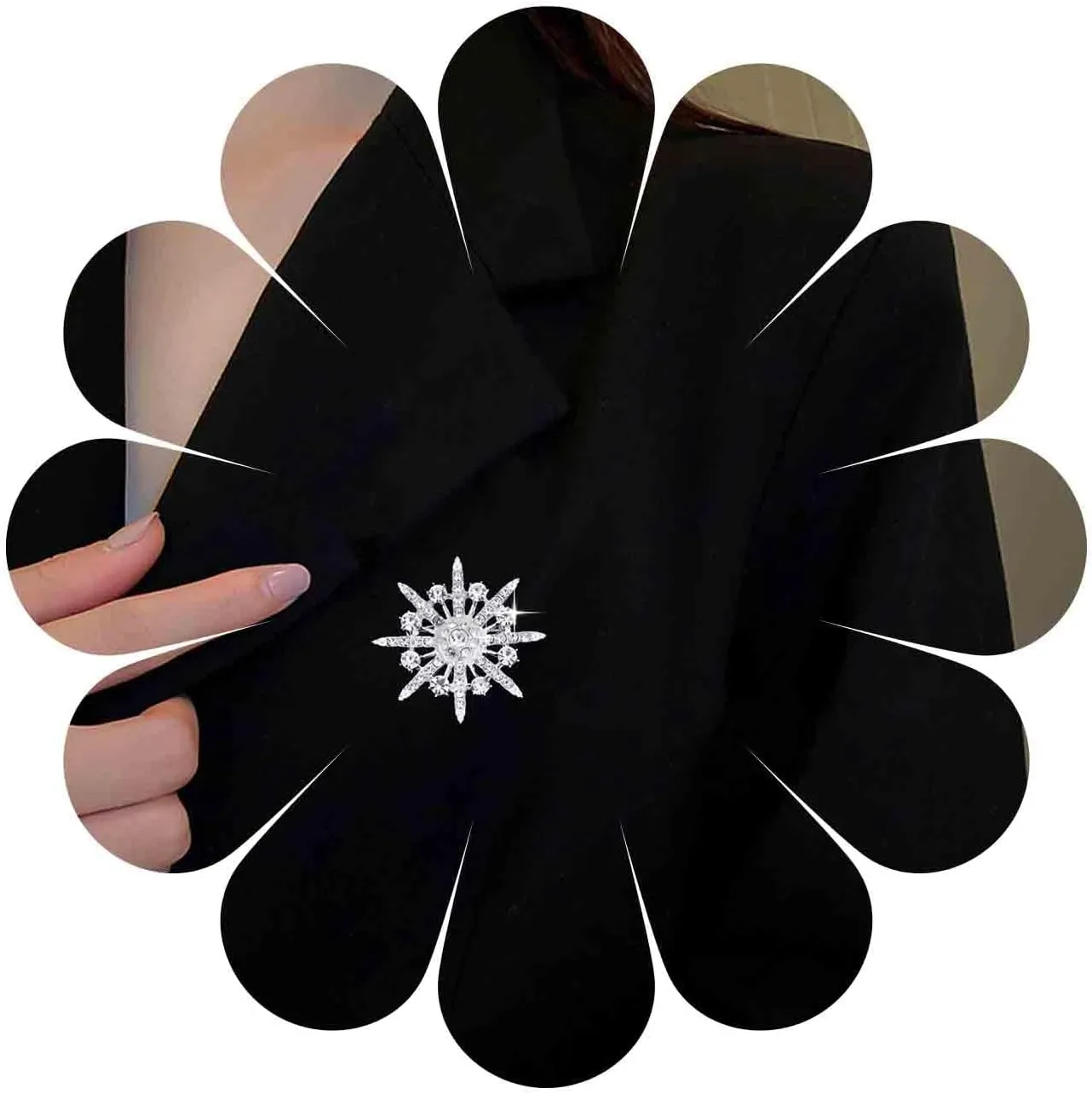 Crystal Snowflake Brooch Pin Winter Brooches Pin Silver Rhinestone Flower Brooch Pin Clear Snowflake Brooch Lapel Pin Christmas Brooches Decorative Collar Safety Pins for Women