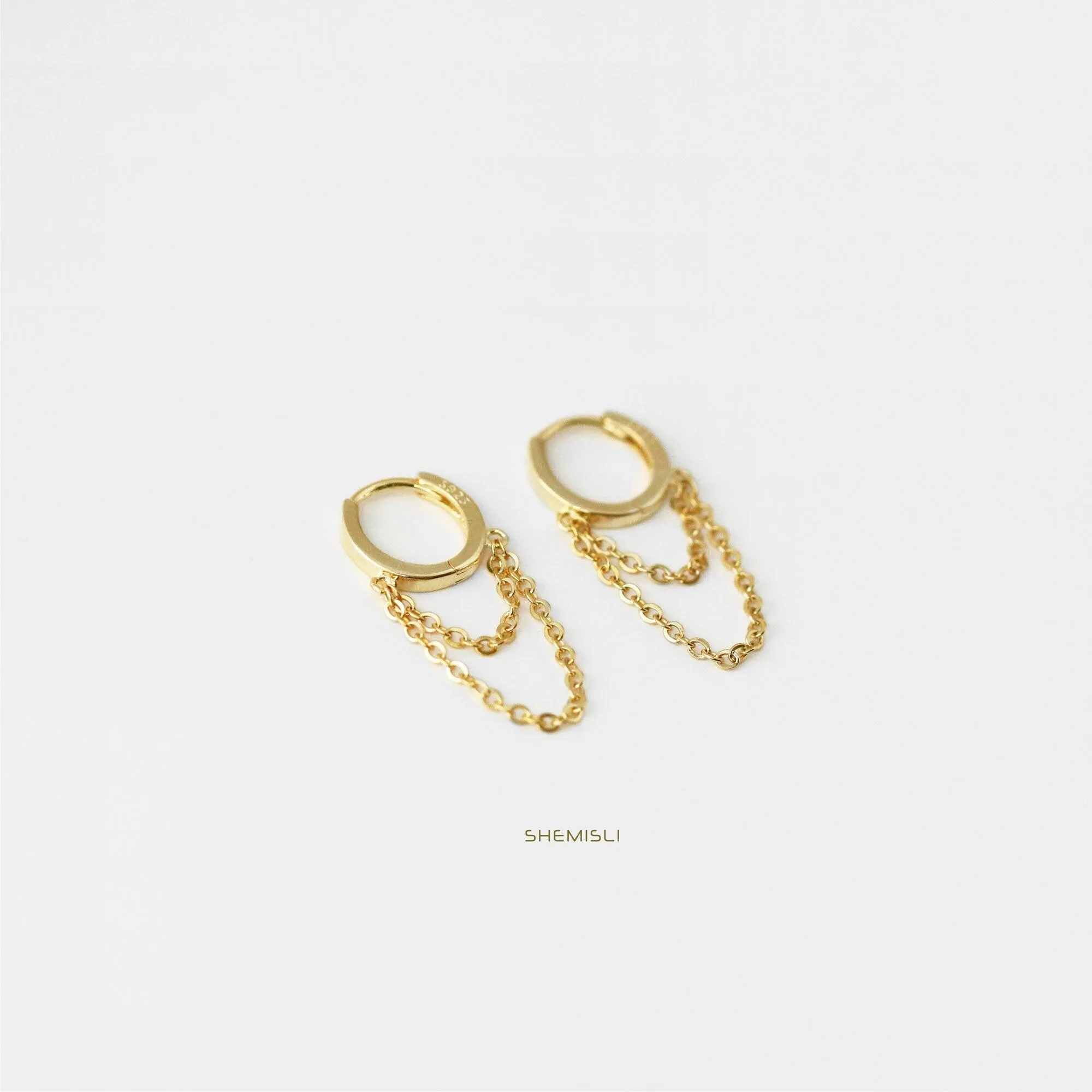 Dangle Chain Hoop Earrings, Huggies, Gold, Silver SHEMISLI - SH118