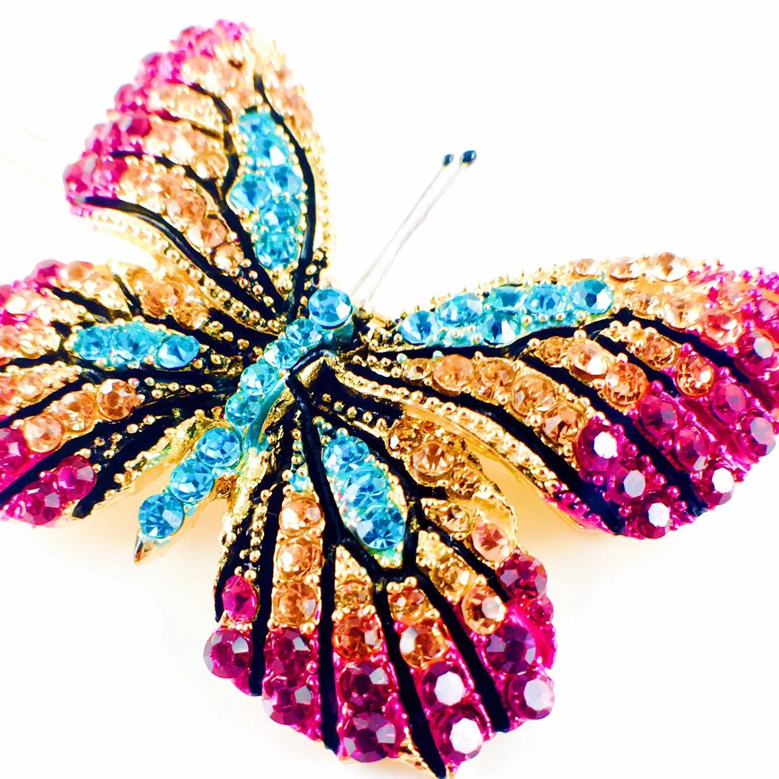 Fairy Butterfly Hair Clip Swarovski Crystal gold base multi colors Fuchsia Magenta Brown Blue