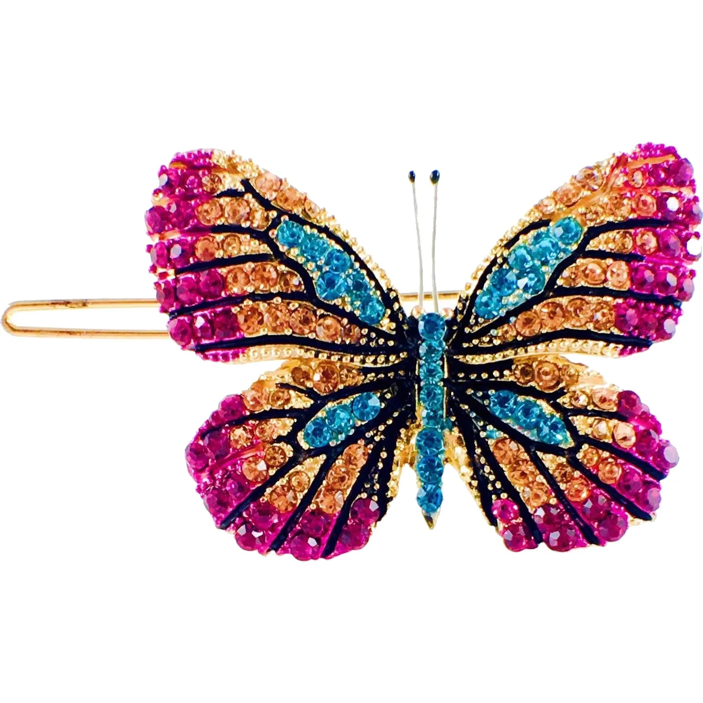 Fairy Butterfly Hair Clip Swarovski Crystal gold base multi colors Fuchsia Magenta Brown Blue