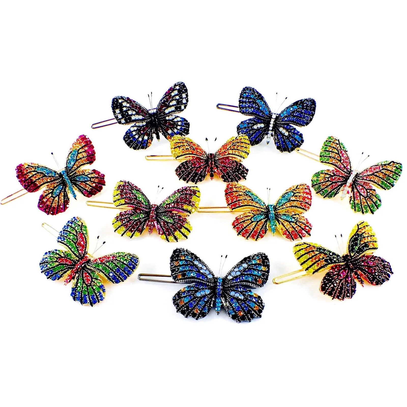 Fairy Butterfly Hair Clip Swarovski Crystal gold base multi colors Fuchsia Magenta Brown Blue