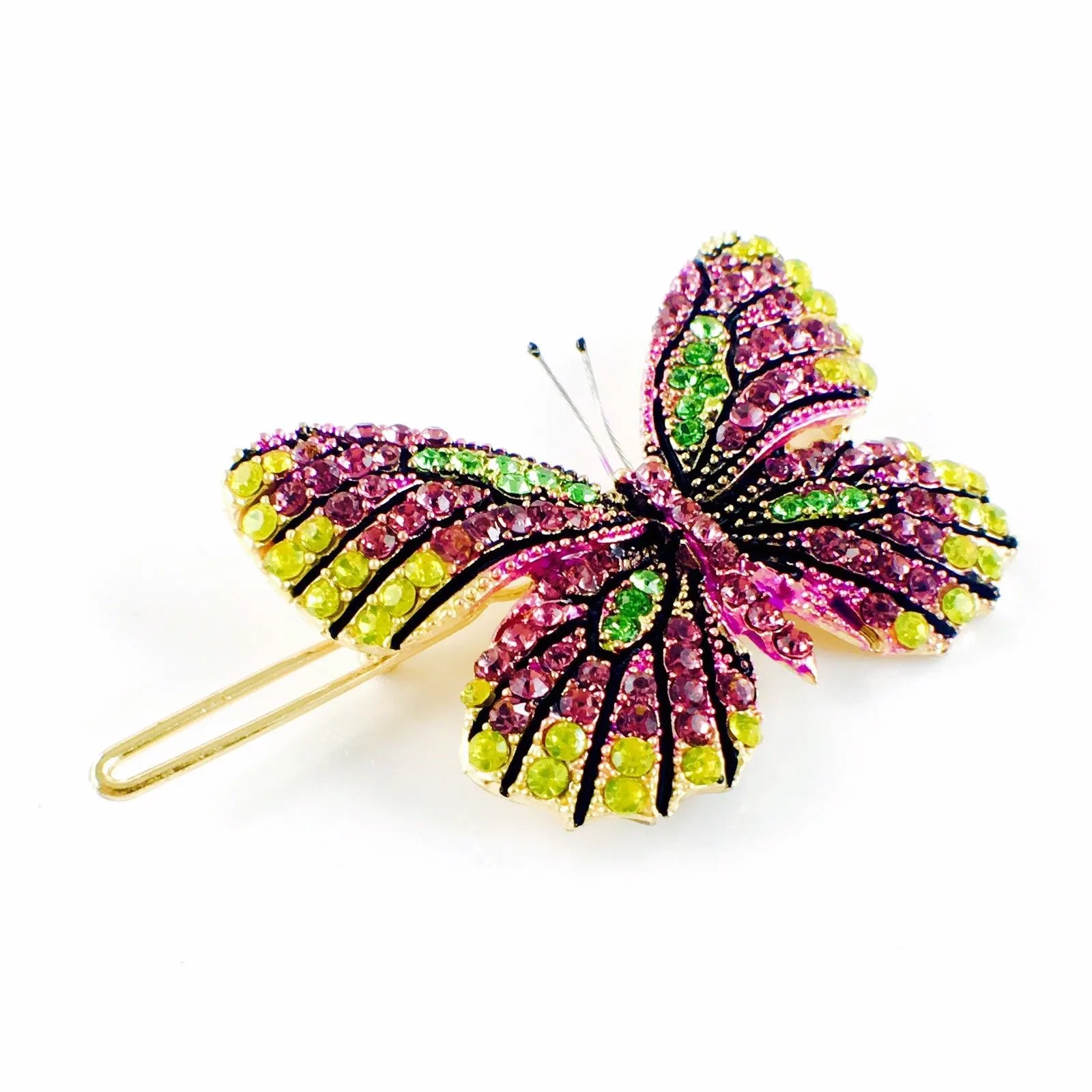 Fairy Butterfly Hair Clip Swarovski Crystal gold base multi colors Fuchsia Violet Purple