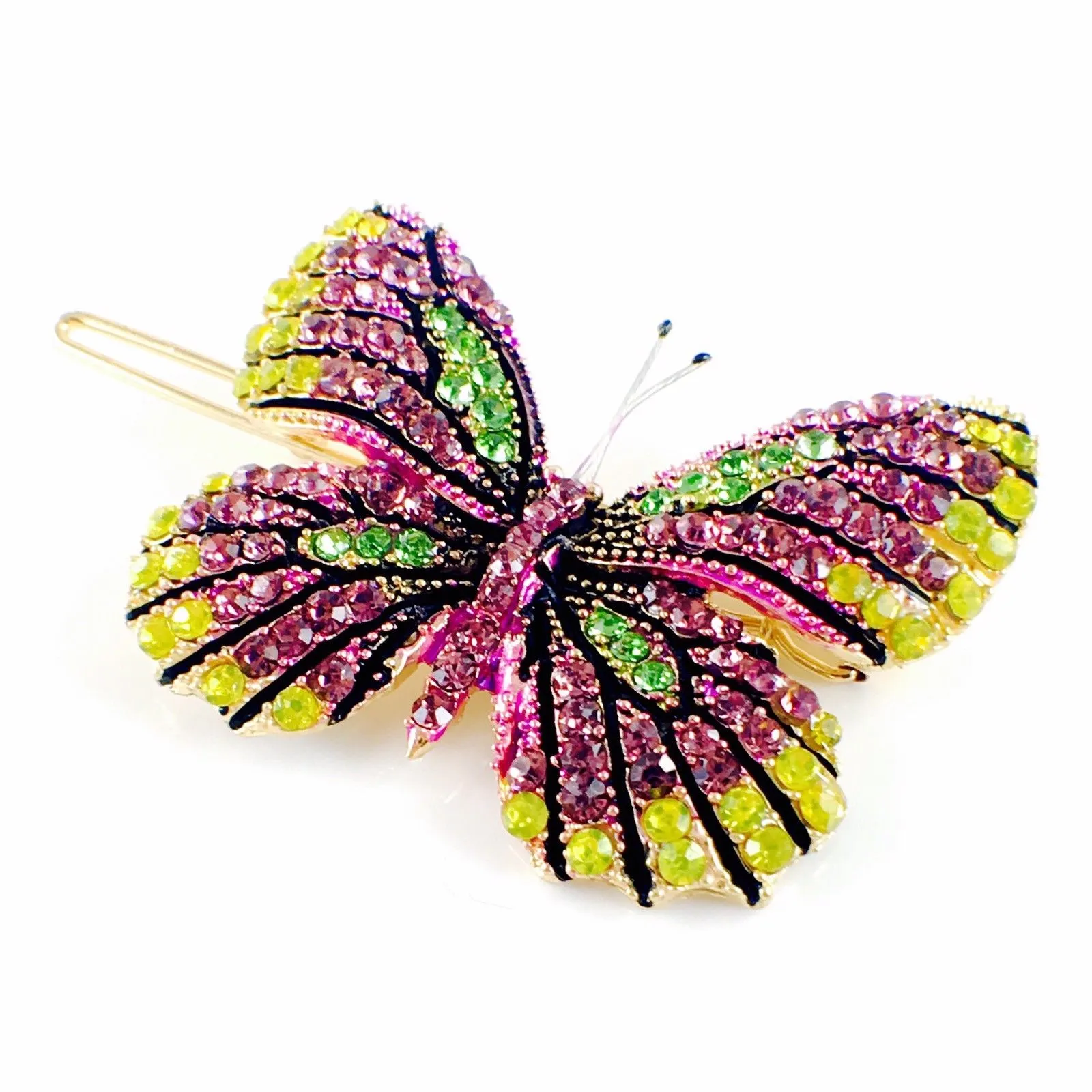 Fairy Butterfly Hair Clip Swarovski Crystal gold base multi colors Fuchsia Violet Purple