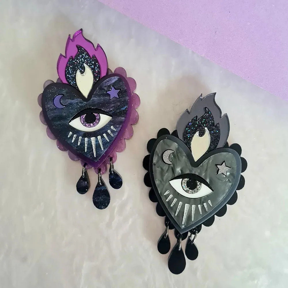 Flaming Heart Statement Brooch - Two Colours by Cherryloco Jewellery
