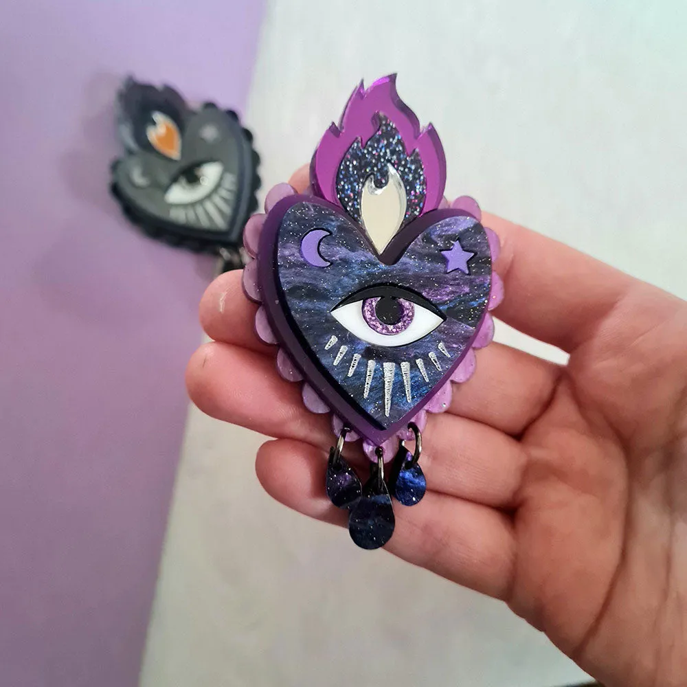 Flaming Heart Statement Brooch - Two Colours by Cherryloco Jewellery